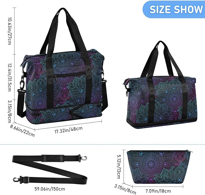 Women's Weekender Duffle Bag for Travel and Gym with Toiletry and Shoes Compartment