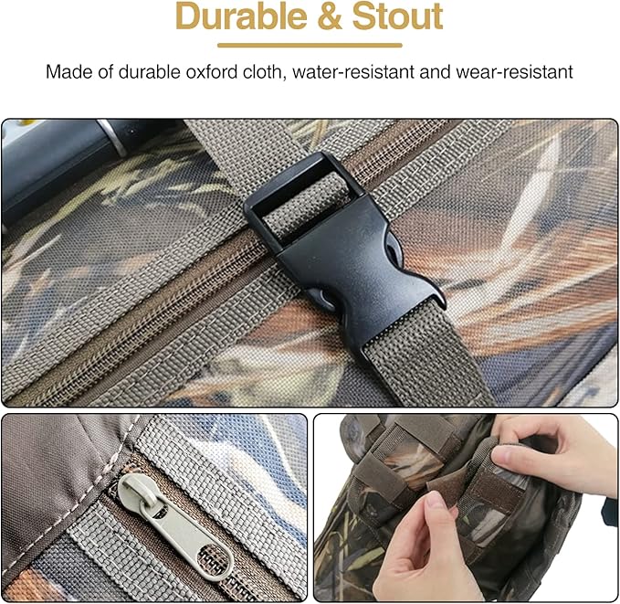 DONQL Fishing Rod Bags - Multifunction Outdoor Camping Portable Canvas Backpack Case for 5 Poles & Tackles (Camouflage)