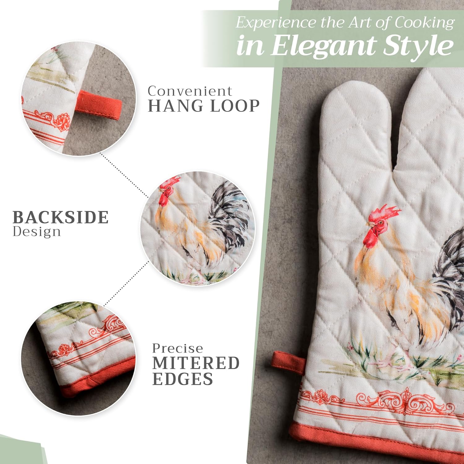 Maison d'Hermine Oven Gloves 100% Cotton Oven Mitt 7" x 13" with Loop Heat Resistant, BBQ, Cooking Gloves, Baking, Grilling, Kitchen, Handling Hot Pans Spring/Summer (Pack of 1, Campagne)