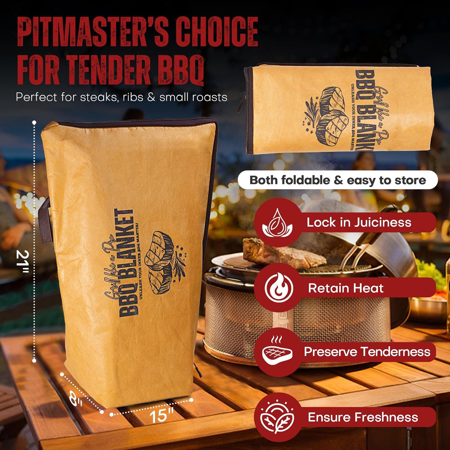 AMADOCOOK™ BBQ Blanket for Resting Meat - Reusable Insulated Meat Resting Bag for Moisture Retention and Tender BBQ - Heavy-Duty with Wide Mouth for Large Brisket, Turkey (21"Original) (21" Original)