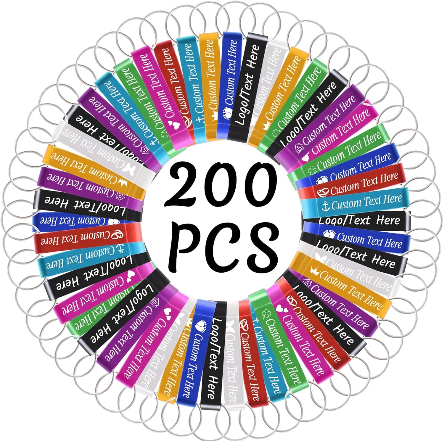 200PCS Personalized Bottle Opener Keychain Bulk Custom Beer Bottle Opener with Logo Text Engraved Wedding Bottle Opener Favors Customized Gifts for Guests Baby Shower Birthday Party-Assorted