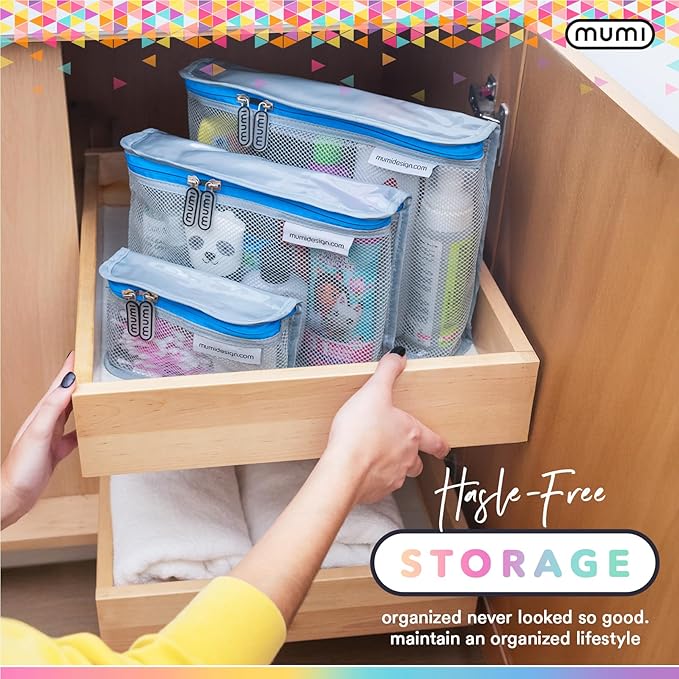 MUMI Travel Toiletry Bag Set of 3 – Clear TSA Approved Toiletry Bags for Women – Reusable Water-Resistant Makeup Organizer Pouches for Skincare, Cosmetics, Travel Accessories, Airport Packing - Pink