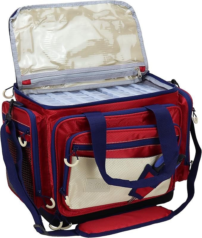 OSAGE RIVER Fishing Tackle Bag with Tackle Boxes, Saltwater Fishing Gear Bag, Tackle Box Organizer with Waterproof Non-Slip Bottom, Padded Shoulder Strap, and Fishing Pliers, Fishing Gifts for Men