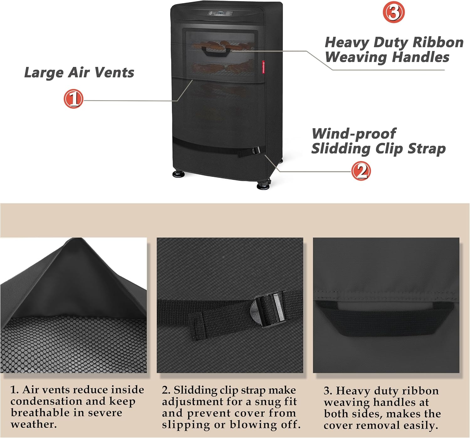 Porch Shield 30 Inch Electric Smoker Cover for Masterbuilt Smoker, Waterproof Heavy Duty Outdoor Smoker Grill Covers 23W x 21D x 35H inch, Black