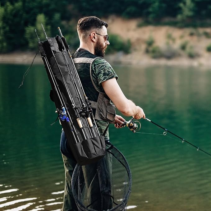 Wowelife Fishing Rod Carrier - Pole Bag Reel Organizer Case Storage for Gear, Travel - Gifts for Men, Family
