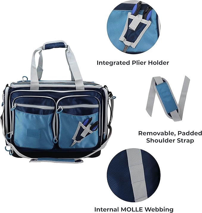 OSAGE RIVER Fishing Tackle Bag, Saltwater Fishing Gear Bag, Tackle Box Organizer with Waterproof Non-Slip Bottom, Padded Shoulder Strap, and Fishing Pliers, Fishing Gifts for Men