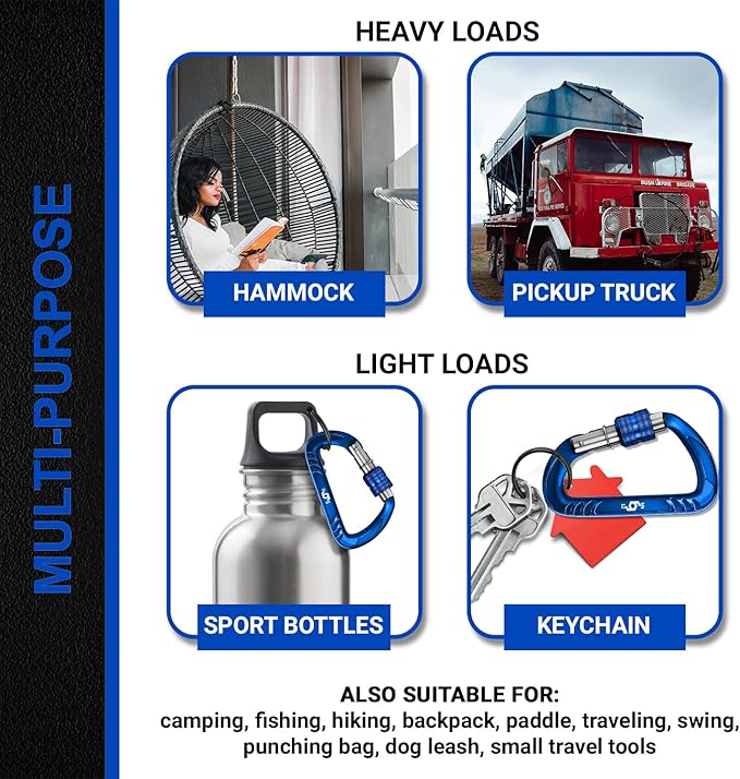 12kN (2697 lbs) Heavy Duty, Locking, Auto Locking, Wiregate Carabiner Clips, for Securing Pets, Outdoor, Camping, Hiking, Hammock, Dog Leash Harness, Keychains