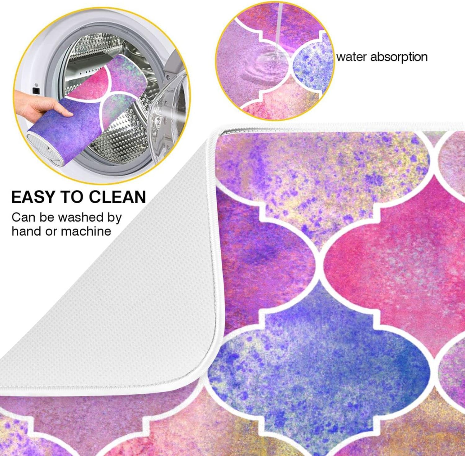 senya Super Absorbent Dish Drying Mat, Microfiber Fast-Drying Dish Mat, 24' x 18', Kitchen Dish Drying Pad, Vintage Decorative Moroccan, 18x24in, (g295080331p523c558s1114)