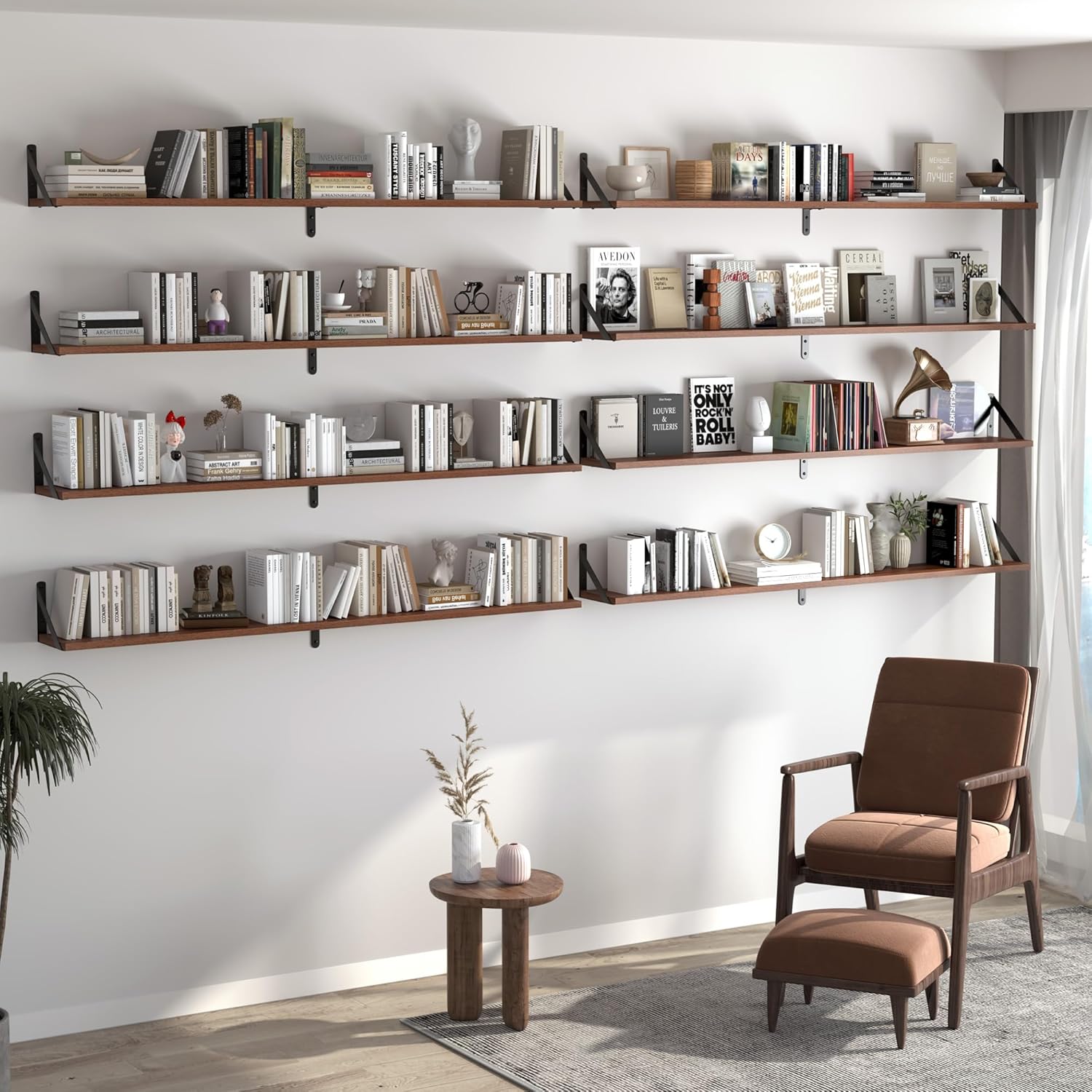 Heimlove 48 Inch Large Wall Bookshelves Set of 3, Wall Mounted Bookshelves,Heavy Duty Wooden Shelves for Living Room,Bedroom,Kitchen,Laundry Room Storage & Decor