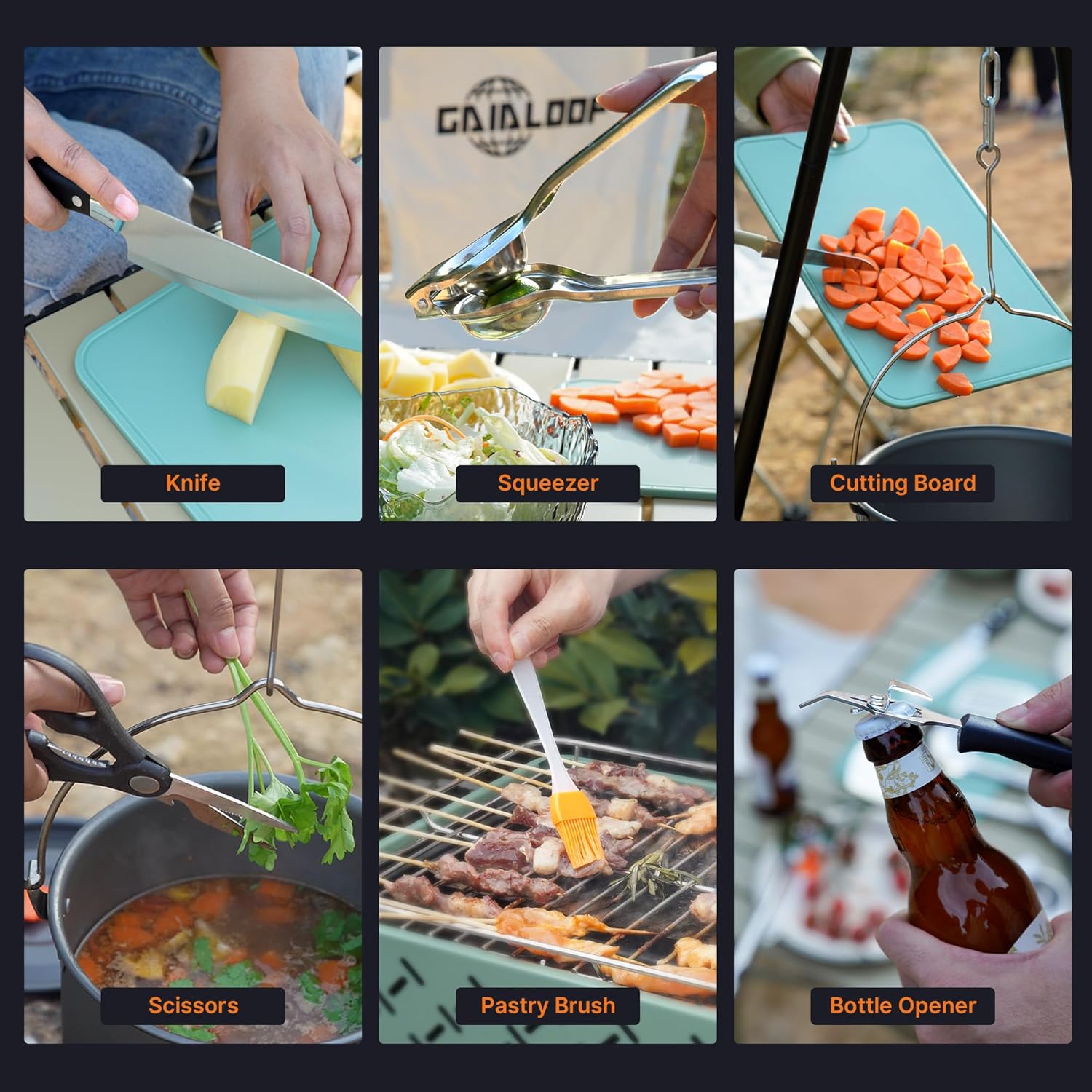 Camping Cooking Utensils Set Grilling Cookware Camp Kitchen Rotating Marshmallow Roasting Sticks BBQ Forks, Portable RV Camping Essentials Camper Must Haves for Cookouts Open Fire Pit