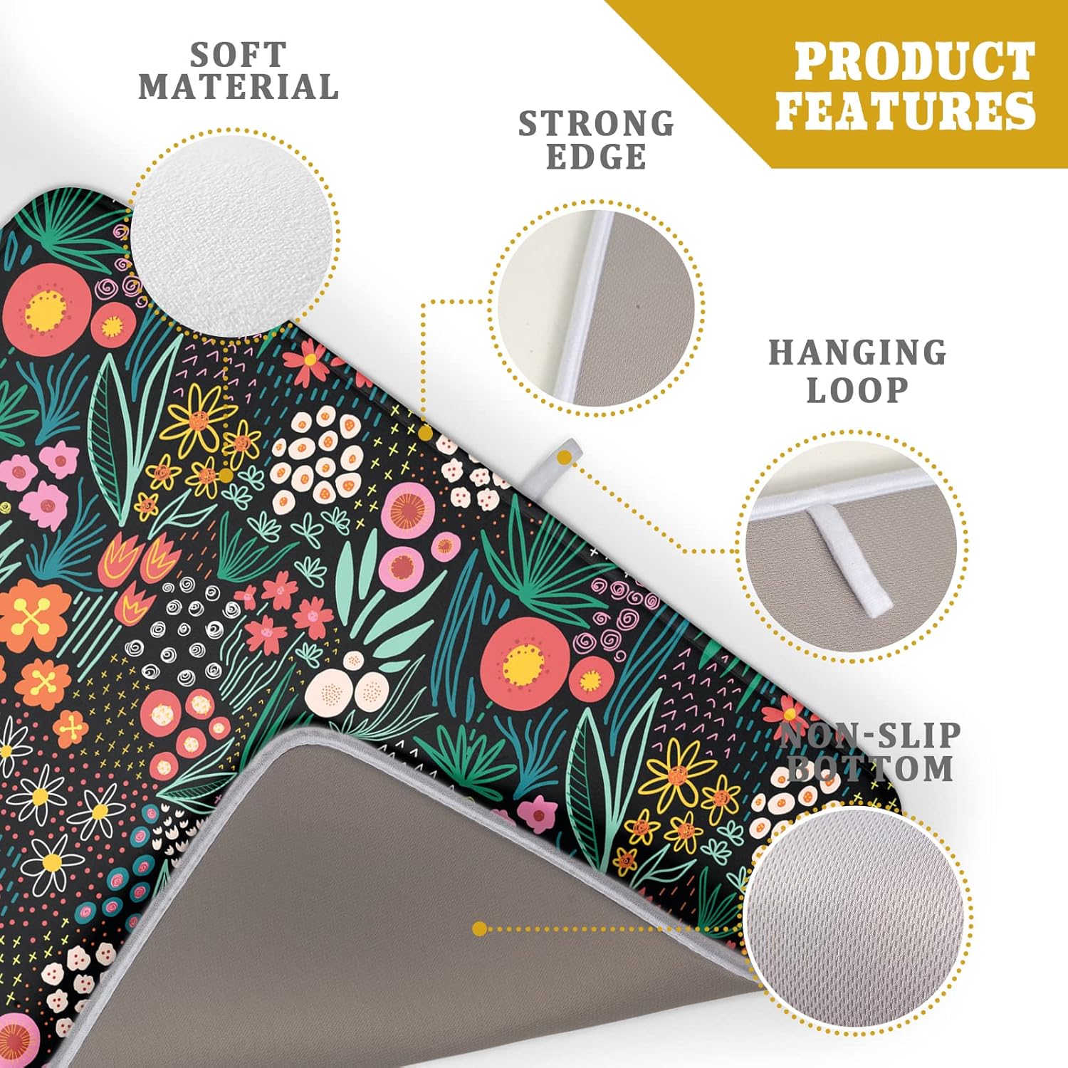 Giwawa Colorful Flowers Dish Drying Mats for Kitchen Counter 18 X 24 Inch Spring Floral Microfiber Dish Mat, Reversible Dish Drainer Mats Countertops Protector Pad