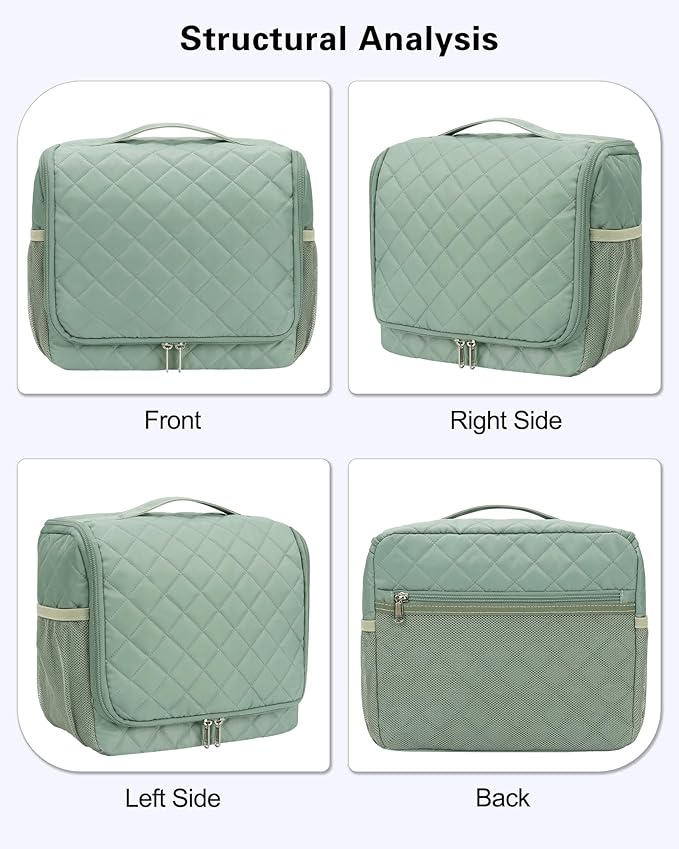 Relavel Toiletry Bag for Men, Hanging Travel Makeup Bag for Women, Waterproof Large Cosmetic Organizer Multiple Compartments for Accessories, Full Sized Toiletries Dopp Kit Shaving Bag (Green, Medium)