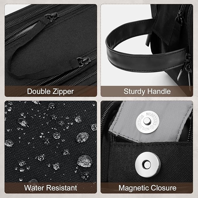 Wedama Toiletry Bag for Men, Large Hanging Travel Toiletry Bag, Extra Electronic Organizer Bag Waterproof Shaving Bag for Toiletries with PU Handle for Travel Business Trips Swim Camping, Black