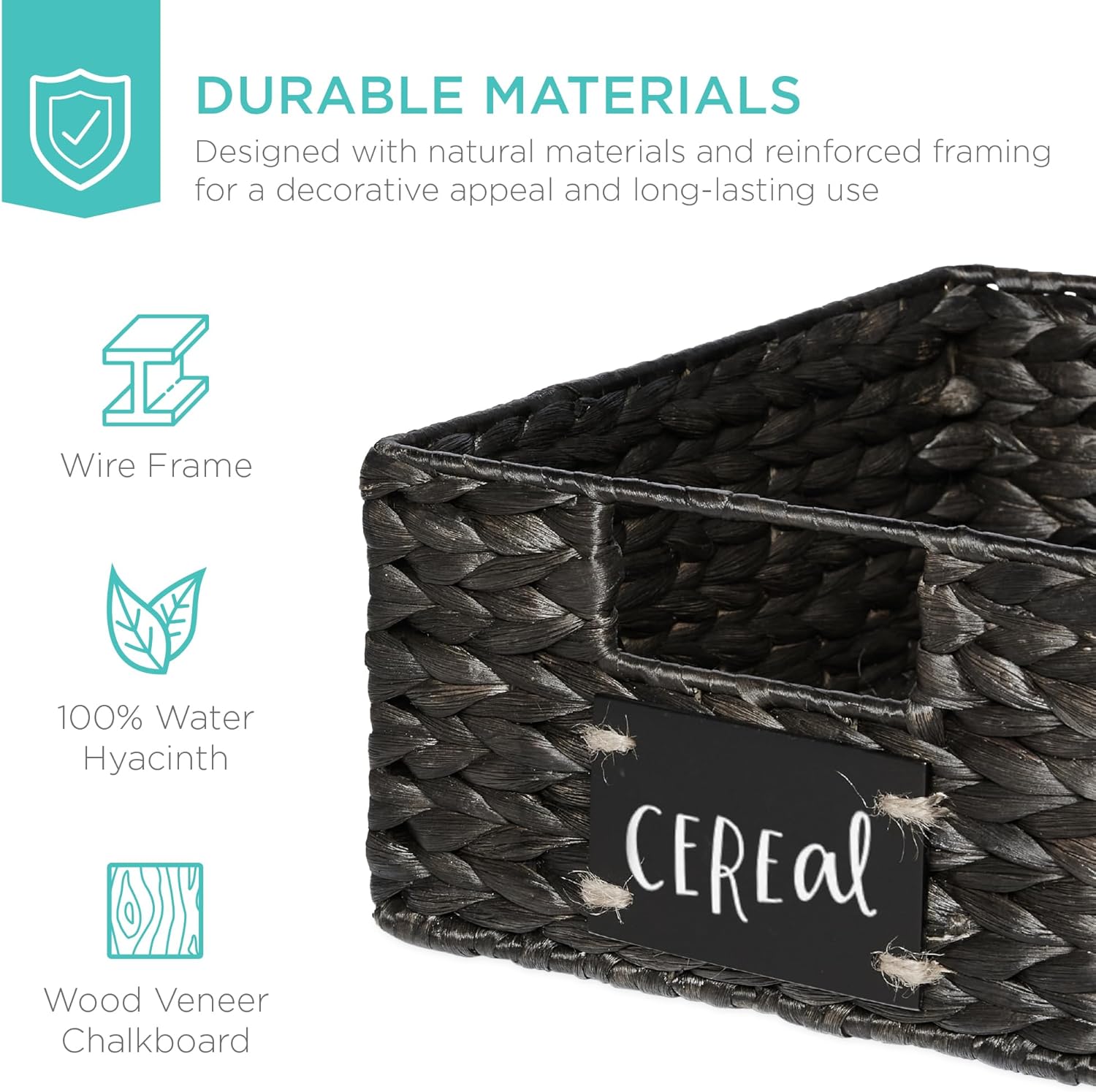 Best Choice Products Set of 4 9x12in Water Hyacinth Pantry Baskets, Woven Organizers w/Chalkboard Label, Chalk Marker - Black