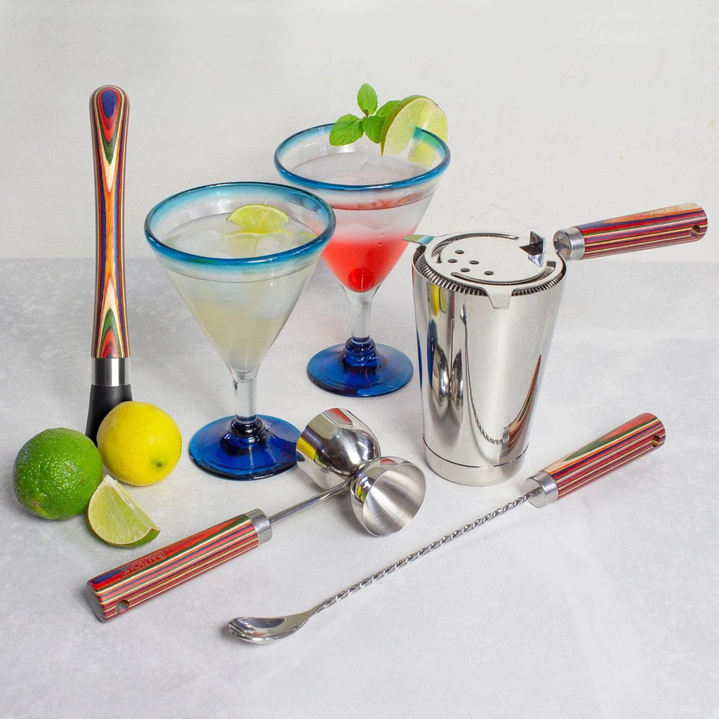 Totally Bamboo Baltique Marrakesh 4 Piece Bartender Kit, Bartending Gift Set with Essential Bar Accessory Tools, Includes Muddler, Double Sided Jigger, Hawthorne Cocktail Strainer and Bar Spoon