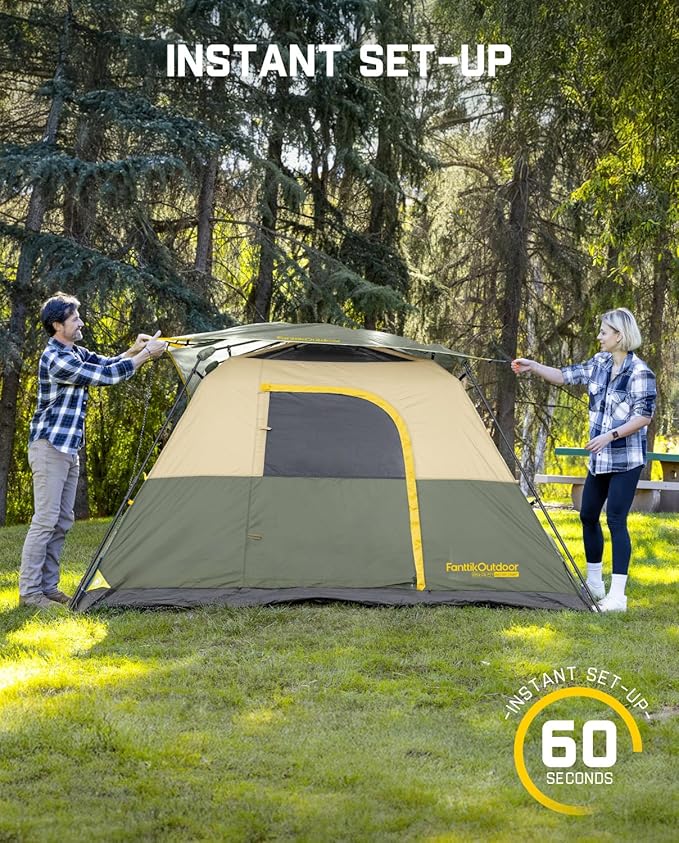 FanttikOutdoor Camping Tent 4/6/8/10 Person Instant Cabin Tent Setup in 60 Seconds with Rainfly & Windproof Portable with Carry Bag for Family Camping & Hiking, Upgraded Ventilation