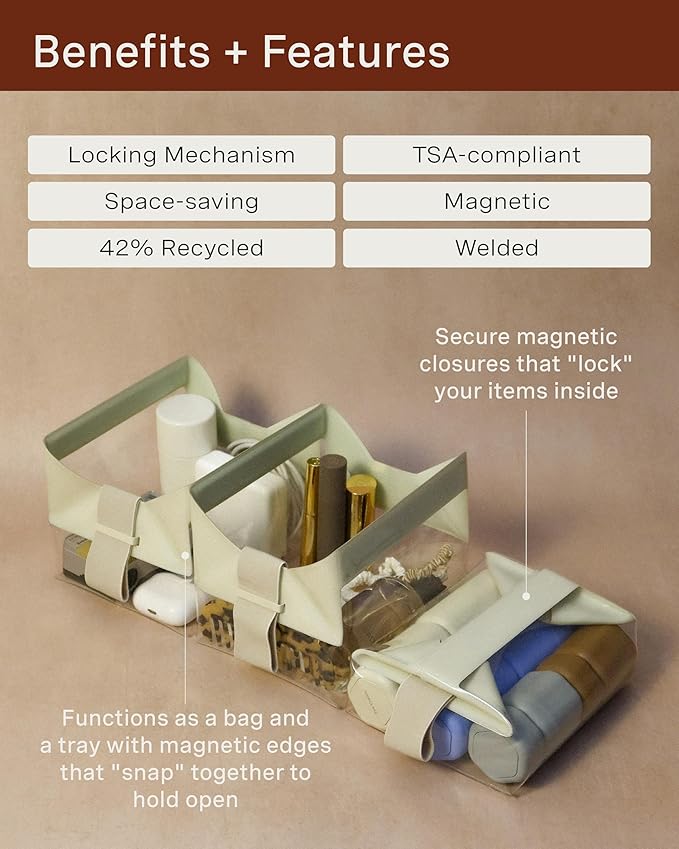 Cadence Parcel - Clear Dopp Kit with Magnetic Closure - Durable and Leak-Resistant Travel Toiletry Kit - TSA-Compliant & Modular Design - Small Hygiene Bag for Travel Essentials - 1 Qt - Cove