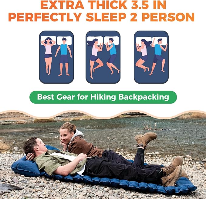 KingCamp Sleeping Pad for Camping, Inflatable Sleeping Pad Ultralight Connectable Camping Mattress with Pillow Built-in Foot Pump for Backpacking Hiking Tent Cot