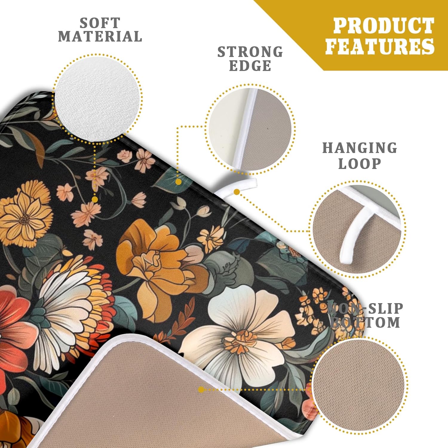 Vintage Floral Dish Drying Mat 16x18 inch Boho Flower Drainer Mats Fast Dry Absorbent Washable Dish Rack Pad Protector Kitchen Accessories