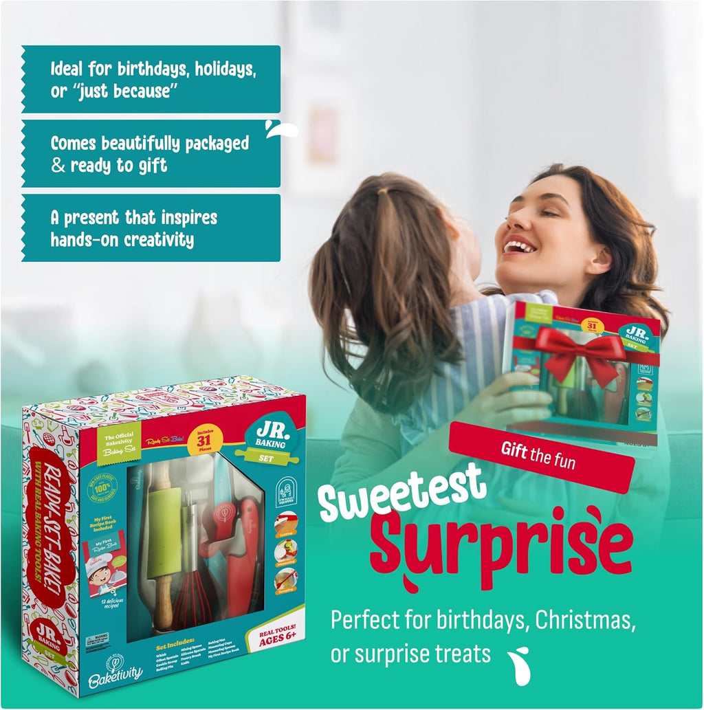 Baketivity 31-Piece Kids Baking Tools Set – Real Cooking Utensils for Children – Safe, Durable, and Fun Kitchen Accessories – Gift for Young Chefs