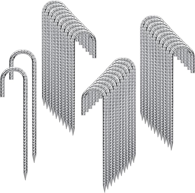 Rebar Stakes 12 Inch 32 Pack Tent Stakes Heavy Duty Metal J Hook, Fence Stakes for Trampoline, Fence, Camping Tent (32, J-12 x2/5")