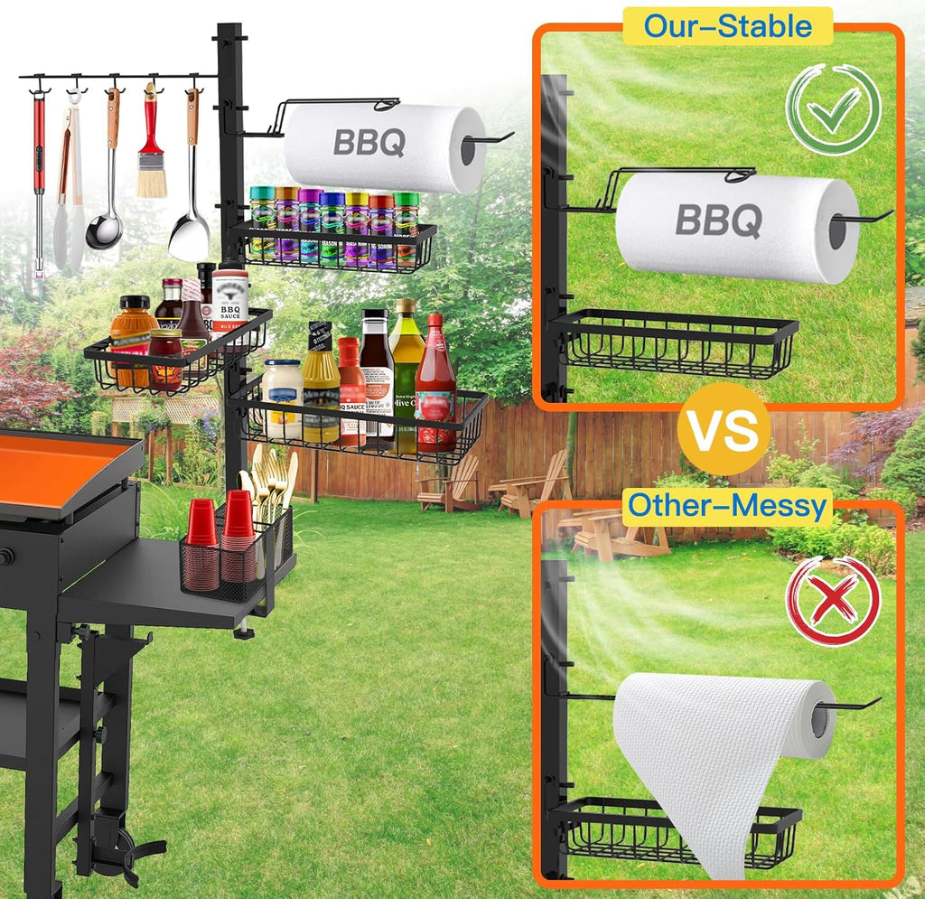 Griddle Caddy for Blackstone Griddle Accessories, BBQ Grill Caddy with Paper Towel Holder, Outdoor Kitchen Accessories for Camper, Grill Accessories Organizer, Picnic Utensil Condiment Caddy