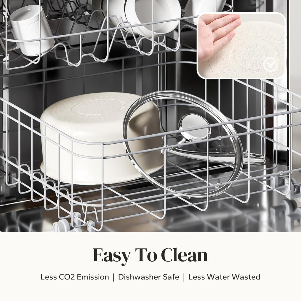 Redchef Ceramic Sauce Pan with Lid, 2.5QT Small Saucepan, Nonstick Cooking Pot with Stay-Cool Handle, Kitchen Non Toxic Soup Pot, PTFE & PFOA Free, Oven Dishwasher Safe, Compatible All Stovetops-Beige