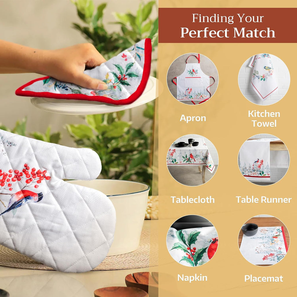 Maison d' Hermine Pot Holders Set 100% Cotton Heat Resistant Potholders 8" x 8" Hot Pads with Loop BBQ, Cooking, Baking, Grilling, Kitchen, Handling Hot Pans (Pack of 2, Morzine)