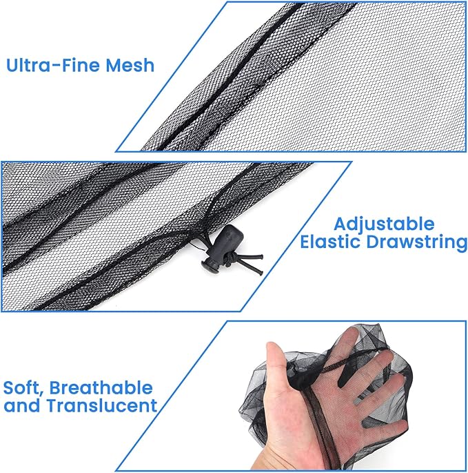 2 Pack GuoluvSoo Mosquito Head Nets with Drawstring, Premium Bug Net for Head, Universal Fit for Hats, Breathable Mosquito Net Hat, Ideal for Outdoor Adventures: Hiking, Camping, Fishing, Gardening