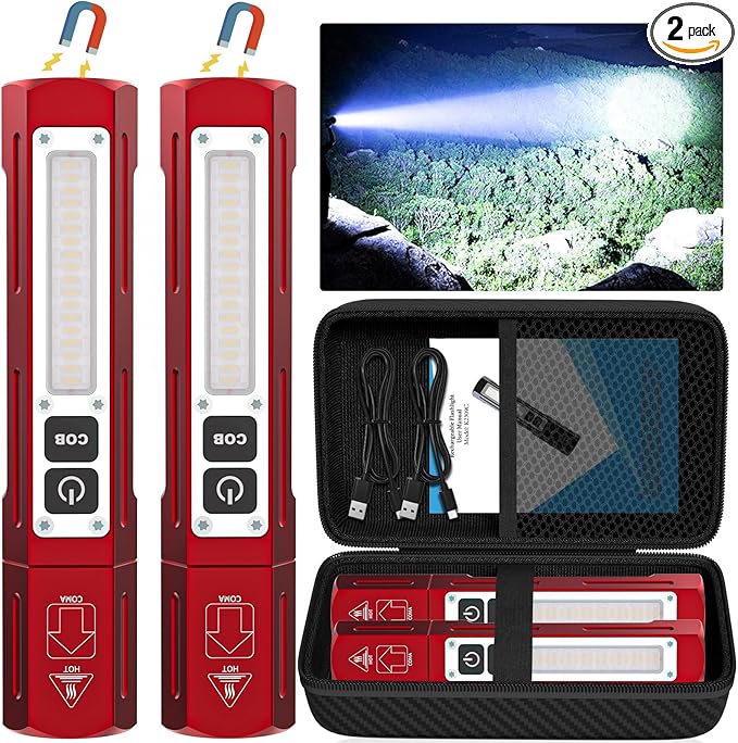 Rechargeable Flashlights High Lumens - 20,000LM Super Bright Small Pocket Magnetic Flashlight, 8 Modes LED Tactical Flash Light, Dual Button Powerful Flashlight for Camping (2, Red)