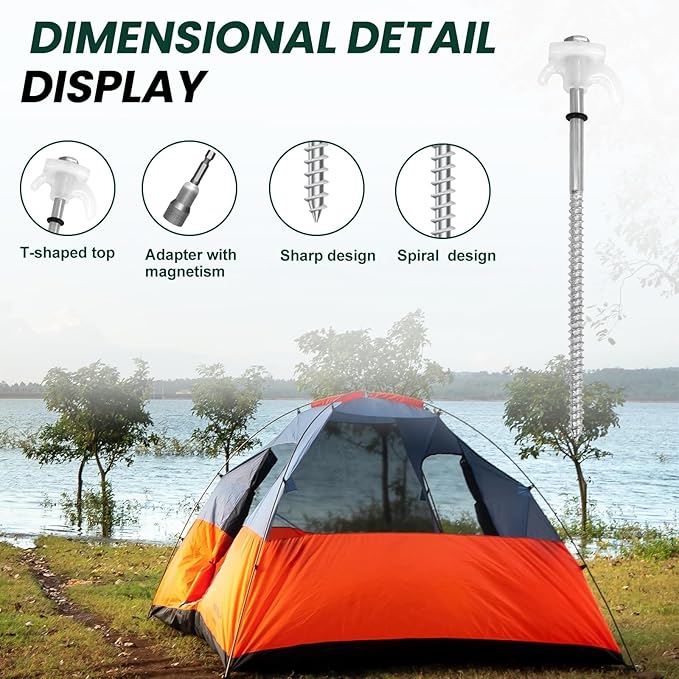 30 Pack 8" Screw in Tent Stakes Heavy Duty- Ground Anchors Screw- Tent Pegs Camping Stakes- Hex Pegs Drillable Tent Stakes and Hexagon Head Drive and Storage Box (White)