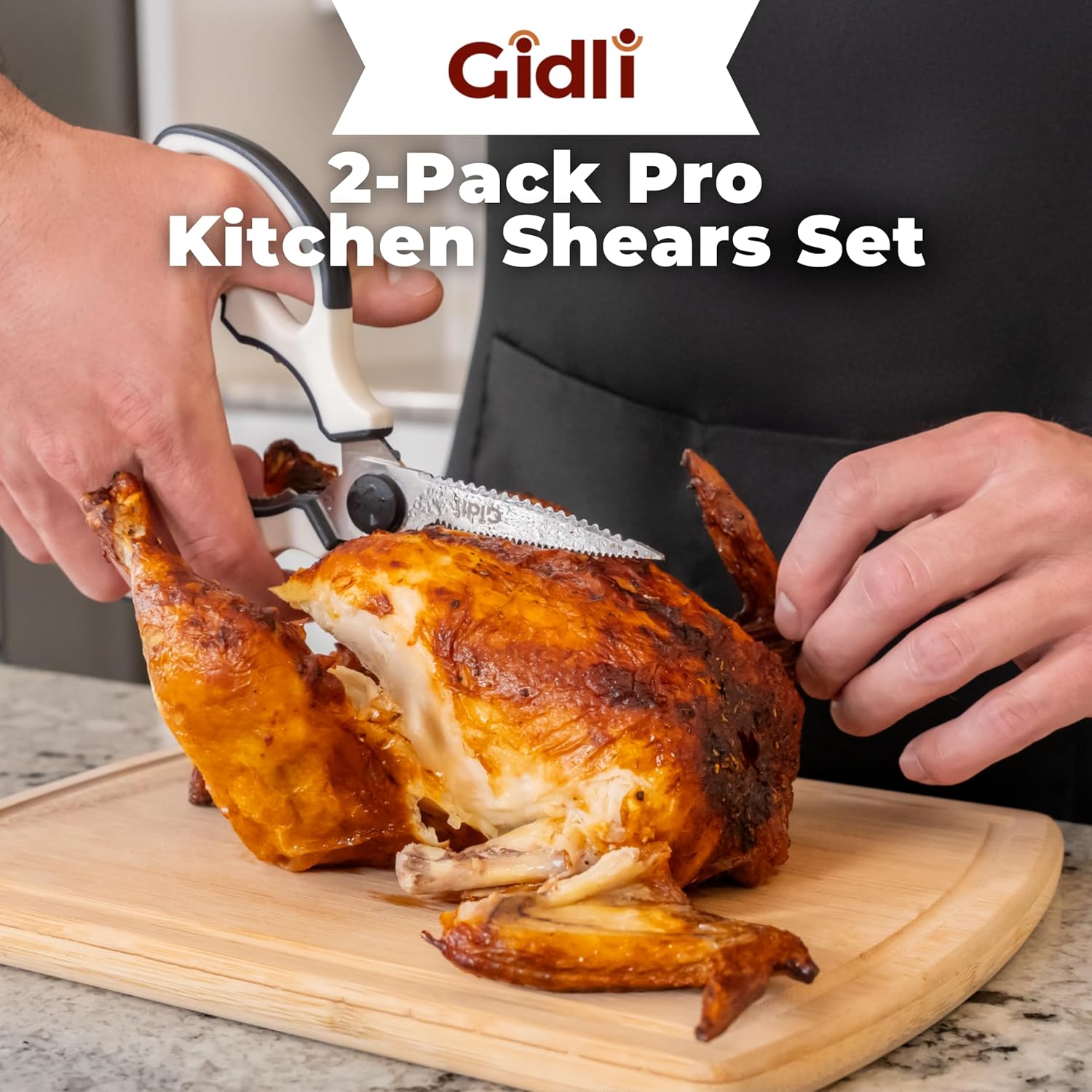 Gidli 2 Pack Herb Scissors & Kitchen Shears - Lifetime Replacement Warranty* - Herb Scissors with 5 Blades and Cover - Heavy Duty Vegetable Salad Multi Blade All-Purpose Food Shears Dishwasher Safe