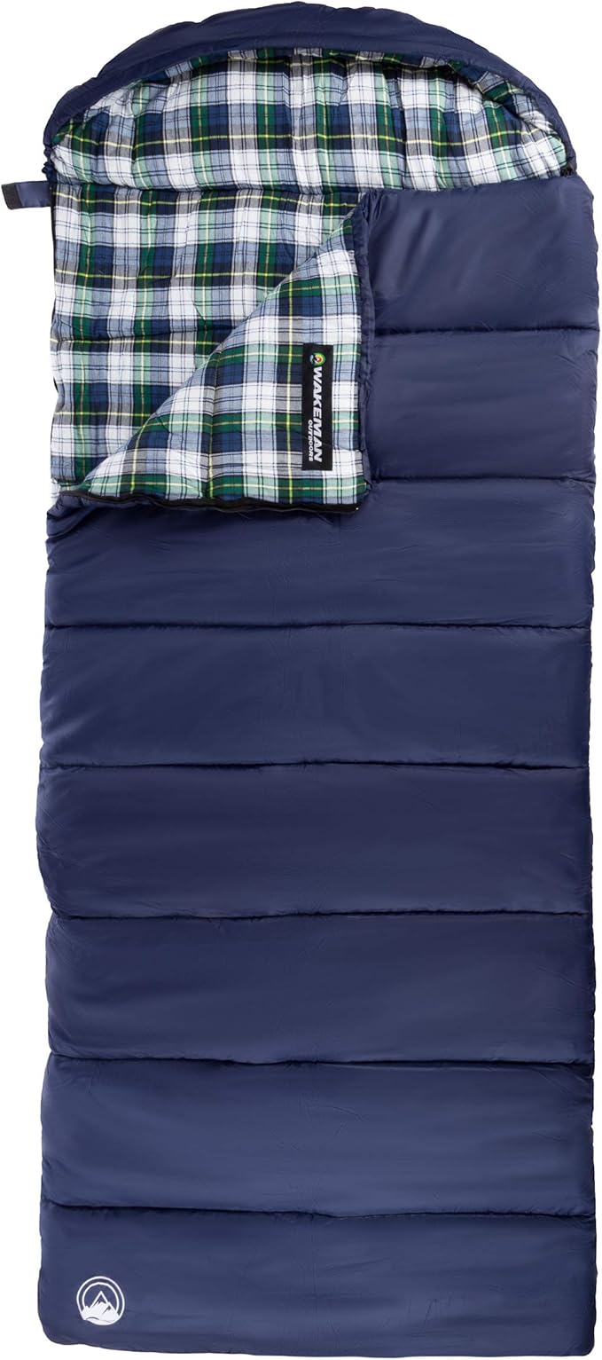 Sleeping Bag - 32F Comfort Rated 3-Season Envelope-Style Sleep Bag with Hood for Backpacking, Hiking, and Camping by Wakeman