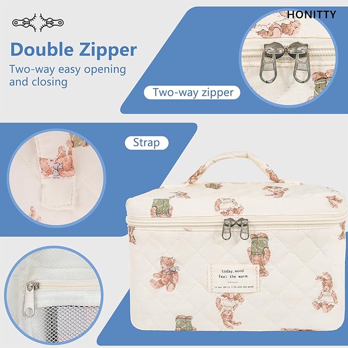 Makeup Bag,Quilted Cosmetic Bag,Large Floral Make Up Bag for Women,Cotton Makeup Bag Set,Flower Travel Toiletry Bag