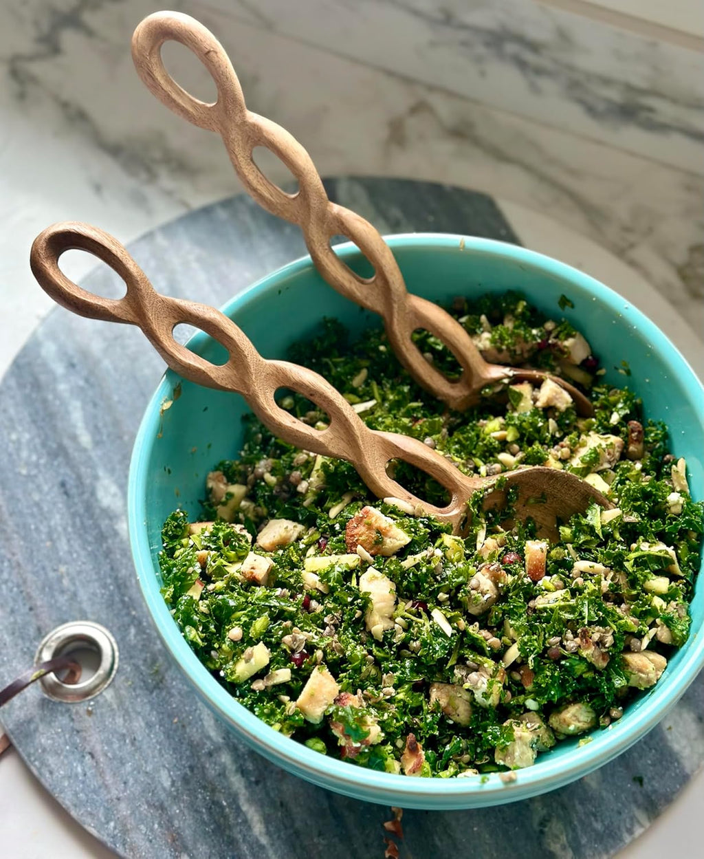 13" Wood Salad Tongs For Serving, Acacia Wood Kitchen Utensils Set, Salad Mixing Dinner Fork and Spoon Long Handle Salad Server Set Kitchen, Housewarming Gift Ideas, Set of 2 (Acacia Wood)