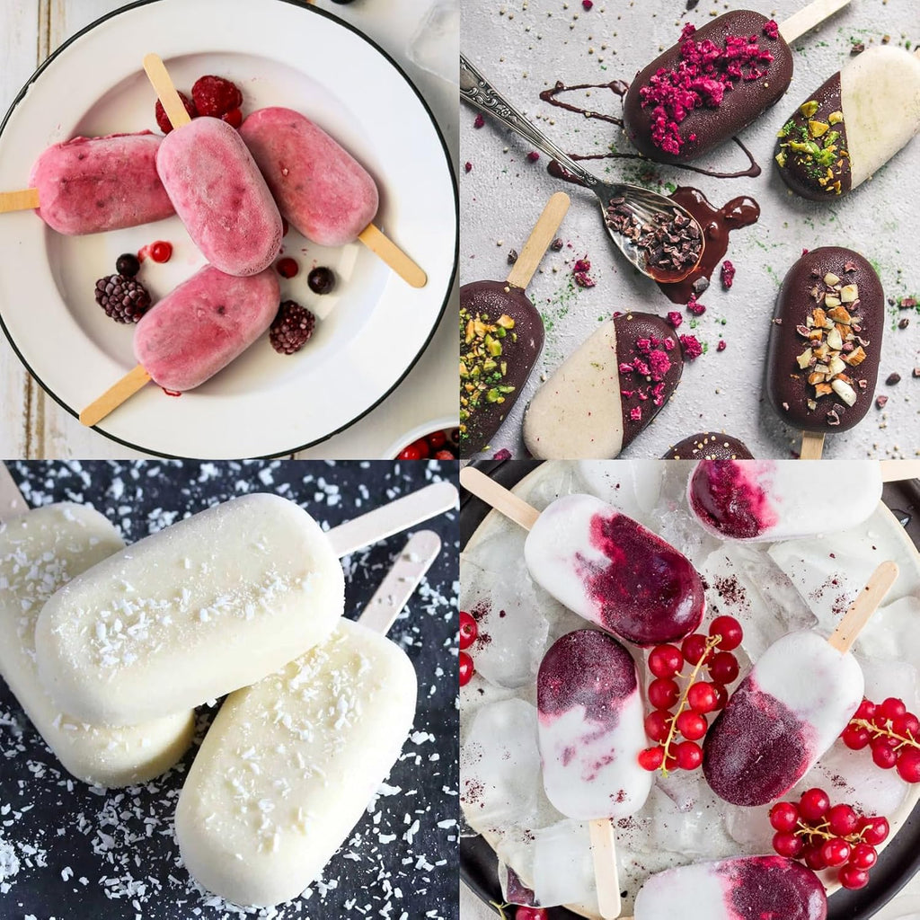 Sakolla Large Popsicle Silicone Molds Set, 3 Pcs 4 Cavities Oval Homemade Ice Cream Molds with 150 Wooden Sticks for Ice Pop, Cakesicles, Cake Pop (Green)