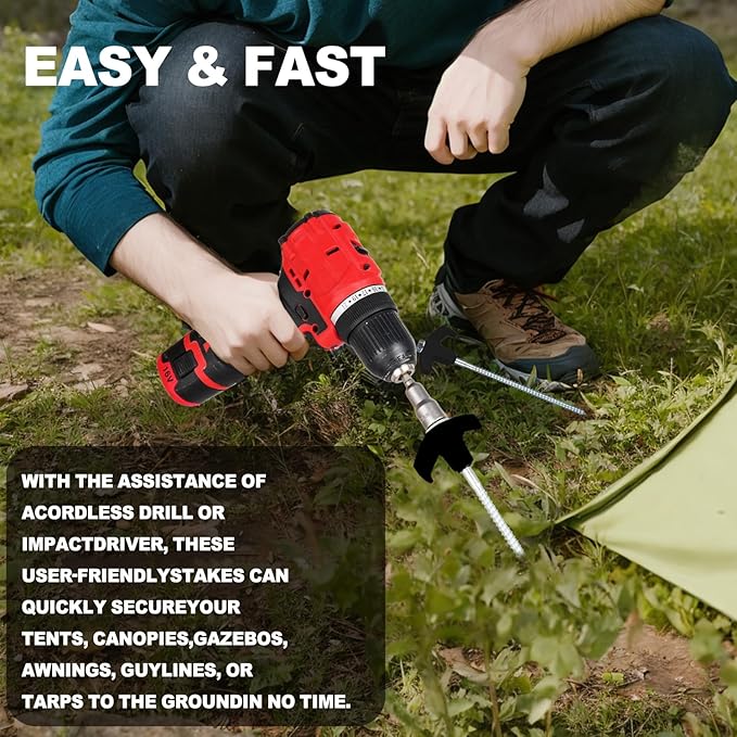 16 Pack Screw in Tent Stakes Heavy Duty,8 Inch Ground Anchors Screw in,Metal Stakes with Hex Head Driver,Camping Tent Accessories.(Black)