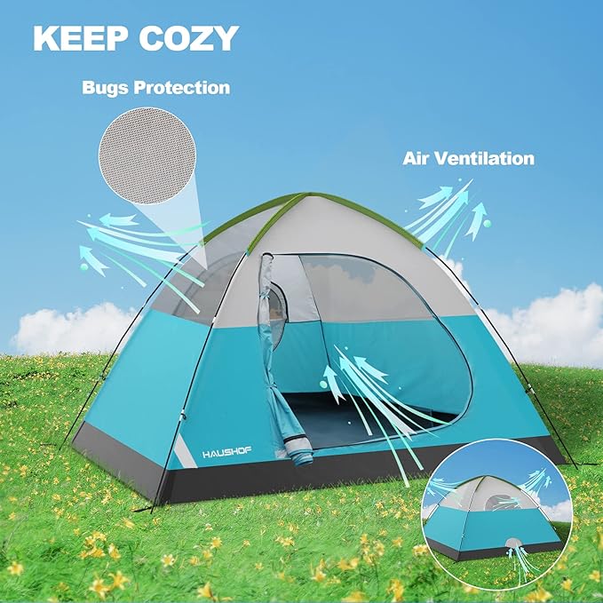 2/4-Person Family Dome Tent with Removable Rain-Fly, Easy Set Up Portable Camping Tent for Backpacking Hiking Backyard Outdoor, Green/Blue/2-person/4-person