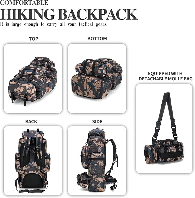 100L Camping Hiking Backpack,Molle military Tactical rucksack backpack,Waterproof Lightweight Hiking Backpack (BlueCp)