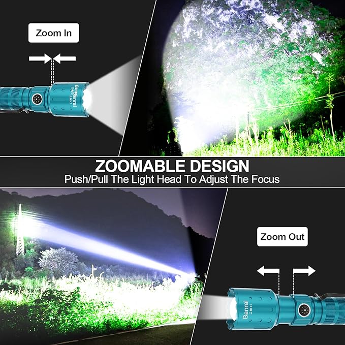 Flashlights High Lumens Rechargeable, 20000 Lumens Super Bright 1500 Meters Long Range Small Powerful Flashlight, 6 Modes LED Tactical Pocket Waterproof Flash Light for Camping (2, Black/Turquoise)