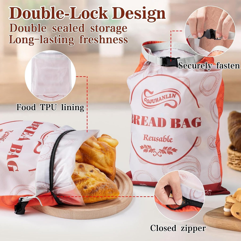 2 Pack Reusable Bread Bags for Homemade Loaves, 17 * 13 Inch Extra Large Storage Bag with Zipper, Bread Container for Freezer Food Storage