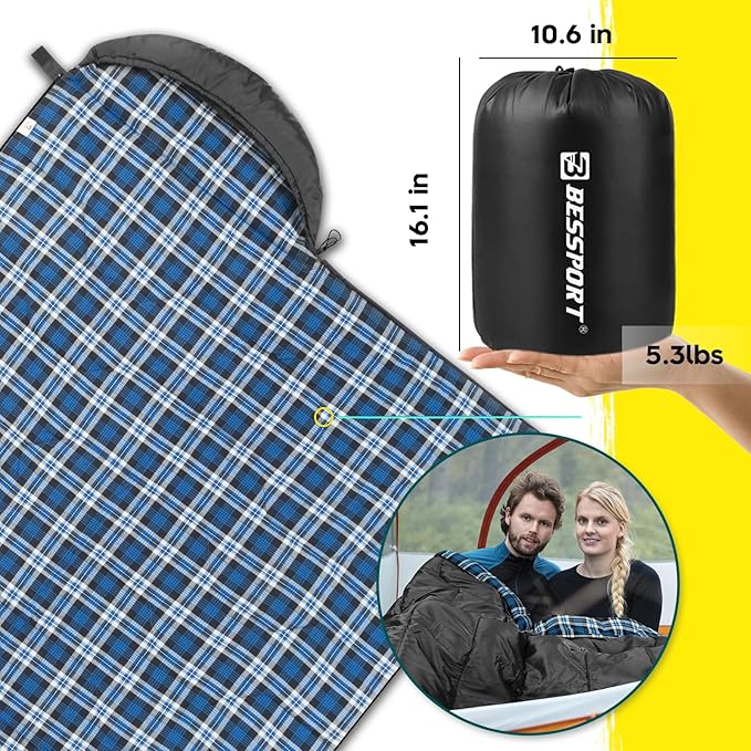Bessport Sleeping Bag Winter | Flannel Lined 18℉ - 32℉ Extreme 3-4 Season Warm & Cool Weather Adult Sleeping Bags Large | Lightweight, Waterproof for Camping, Backpacking, Hiking