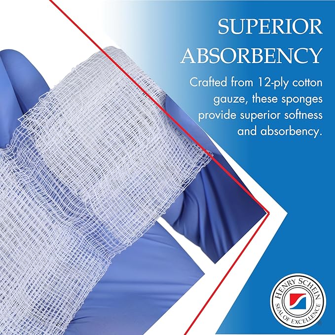 200/Pack Non-Sterile Gauze Pads 3’’ x 3’’ for Wound Dressing Gauze Sponge-Pads for Wound Care & Home First Aid Kits -12-Ply - 100% Cotton & Highly Absorbent