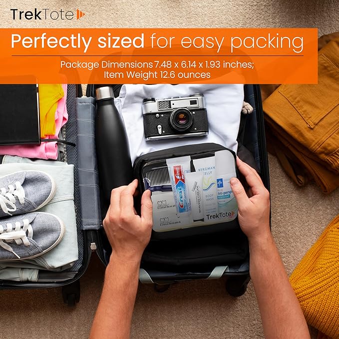 Trektote Travel Toiletry Kit For Men And Women – 10 Piece Set of Travel Size Toiletries, TSA Compliant, Includes Body Wash, Deodorant, Shaving Cream And Razor, Oral Care, Reusable Toiletry Bag & More