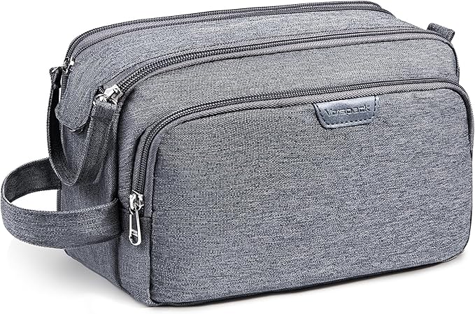 Vorspack Travel Toiletry Bag for Men - Water Resistant Mens Toiletry Travel Bag Dopp Kit Shaving Bag for Bathroom Toiletries Gifts - Grey