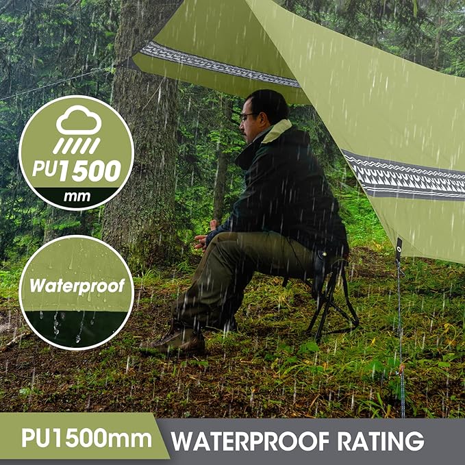 VILLEY Hammock Tent Rain Fly, Octagonal Waterproof Camping Tarp, Sun Shelter for Camping, Backpacking, Hiking, Accessory Includes Stakes, Ropes and Carry Bag (Green)