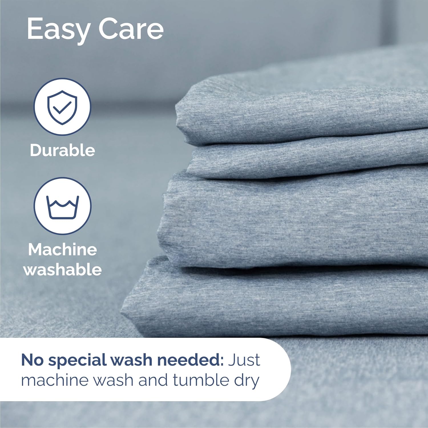 Queen Size 4 Piece Sheet Set - Comfy Breathable & Cooling Bed Sheets Set - Hotel Luxury Bedding for Women, Men, Kids, Teens, Boys & Girls - Deep Pockets, Soft & Wrinkle Free - Blue (Heathered Sheets)