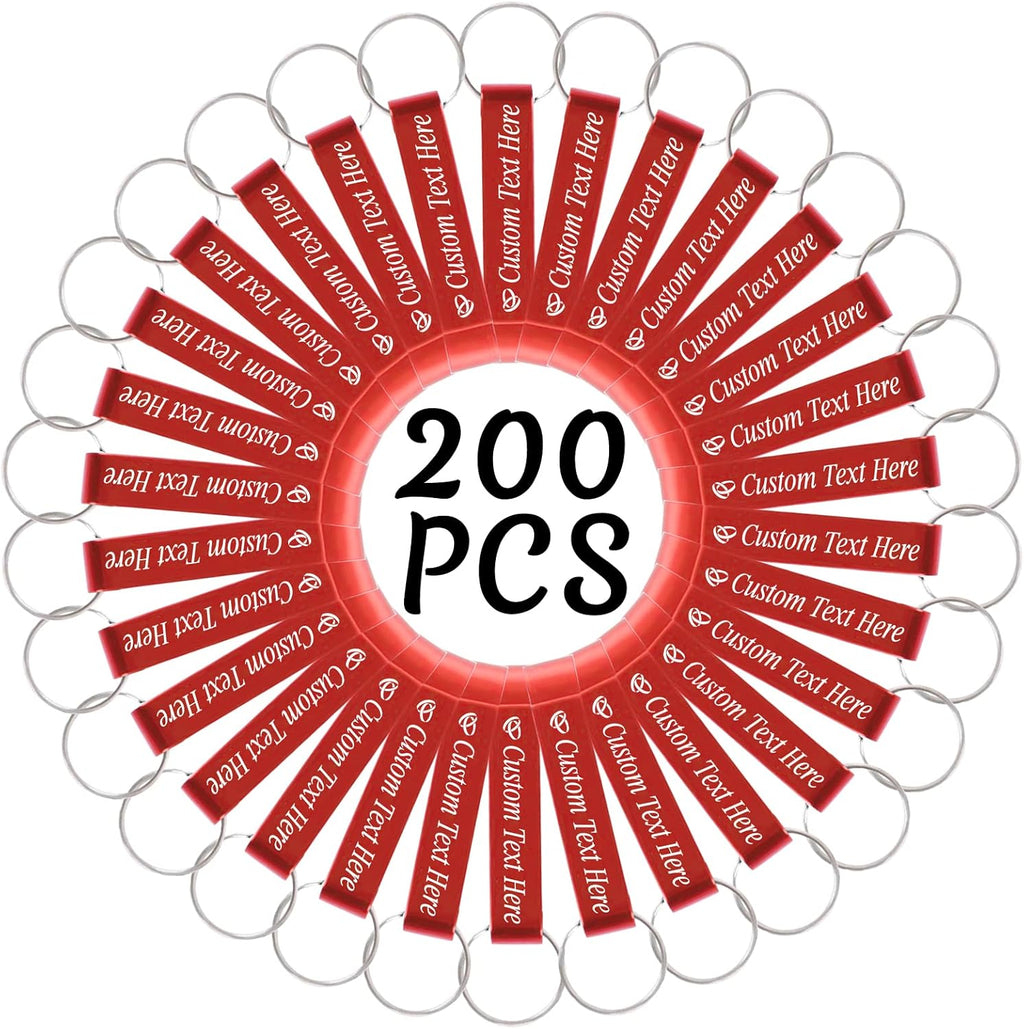 200PCS Personalized Bottle Opener Keychain Bulk Custom Beer Bottle Opener with Logo Text Engraved Wedding Bottle Opener Favors Customized Gifts for Guests Baby Shower Birthday Party-Red