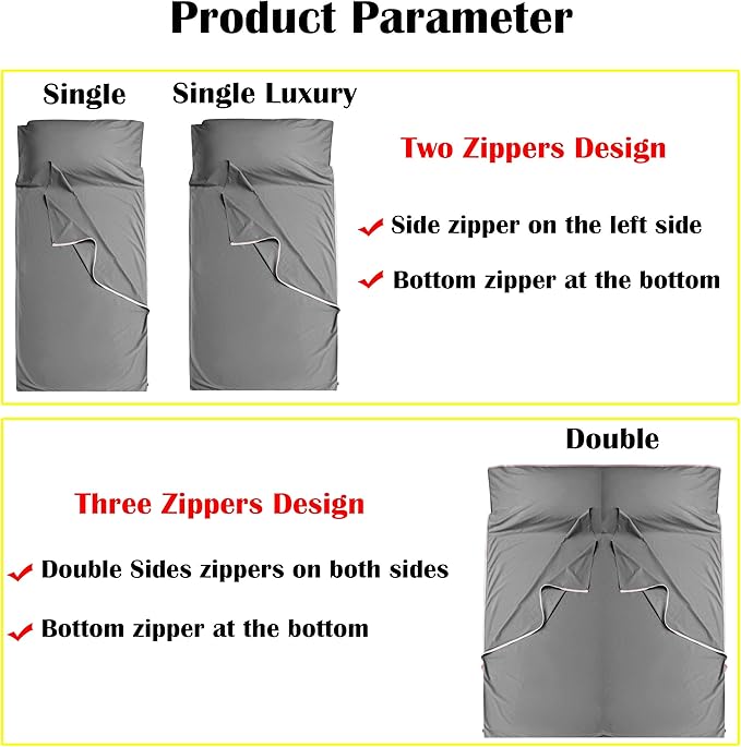 Brand - GANNAFEE Cotton Sleeping Bag Liner with Zipper - 100% Cotton Travel Sheet Sleep Sack Adult - Travel Sleeping Bag for Hotels Camping Hiking