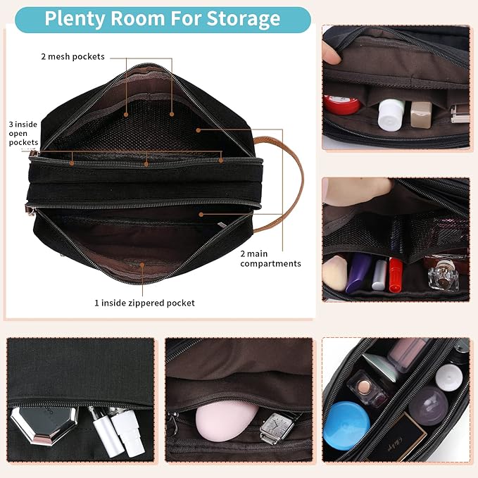 Lubardy Toiletry Bag Oxford Cloth Toiletry Bag for men and women Portable Travel Shaving Dopp Kit Water-Resistant Cosmetic Bag Travel Organizer Storage for Accessories, Black